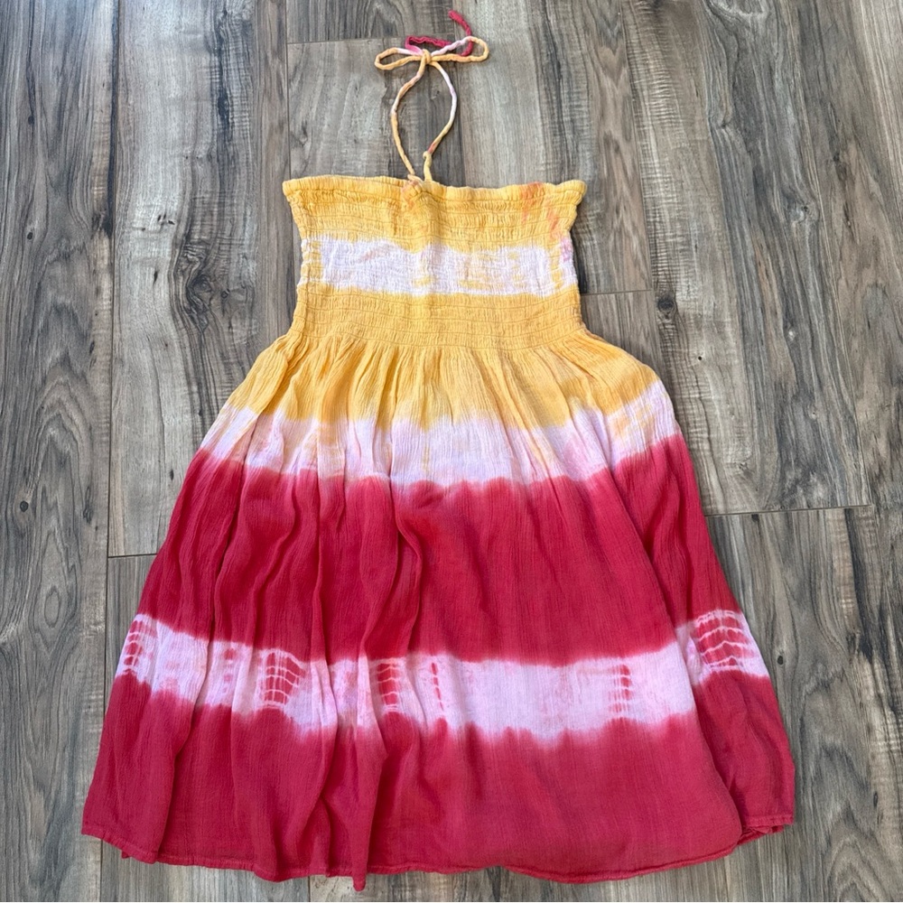 Cleopatra Halter Red Pink Yellow Tie Dye One Size Free Size Spring/Summer Dress